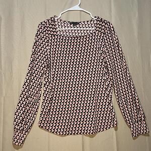 Adrianna Papell Women's Long Sleeve Geometric Print Blouse, Medium
